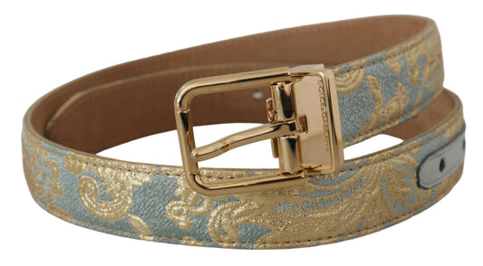 Blue Leather Jacquard Embossed Gold Metal Buckle Belt-Dolce & Gabbana-LabelTerrace.com