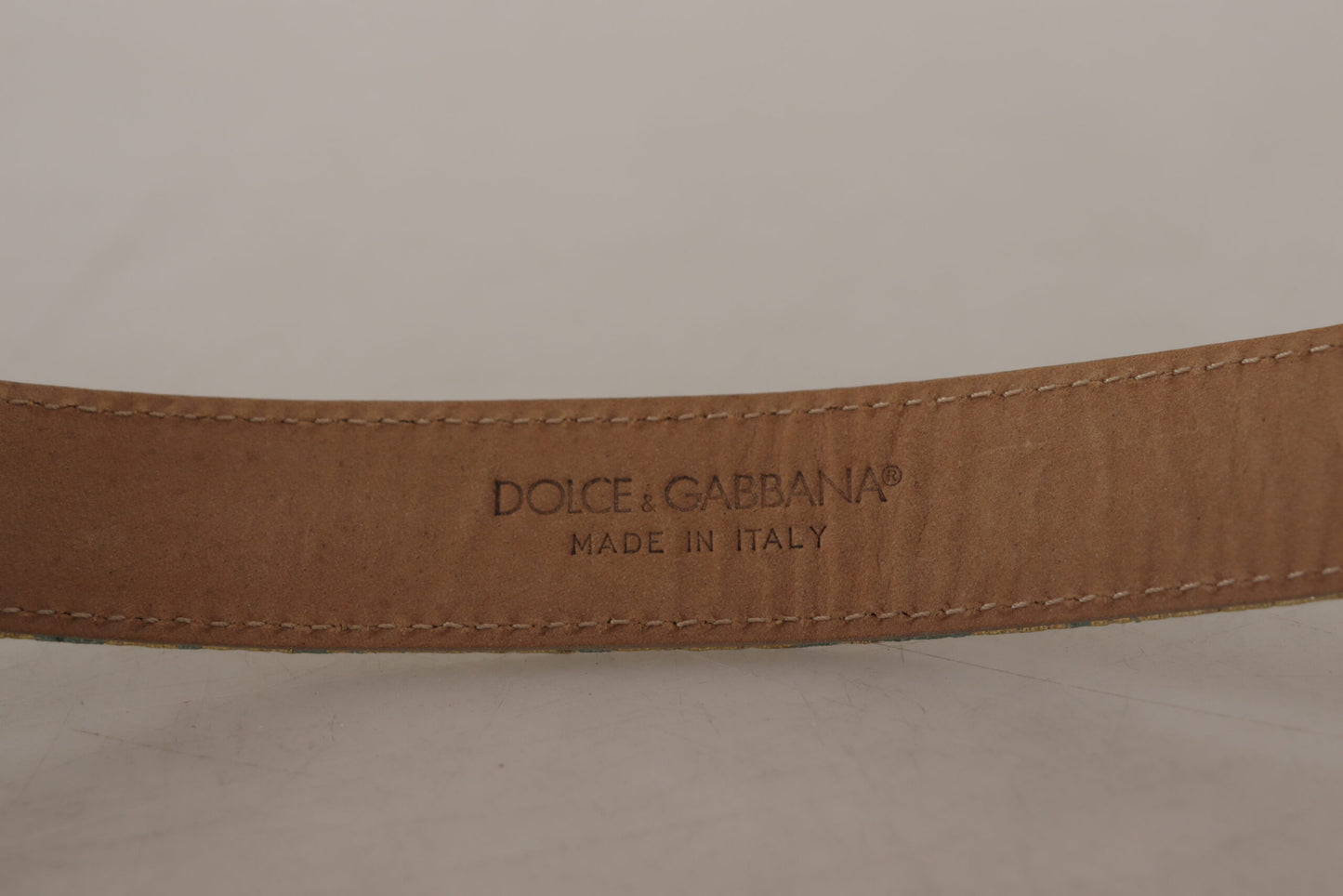 Blue Leather Jacquard Embossed Gold Metal Buckle Belt-Dolce & Gabbana-LabelTerrace.com