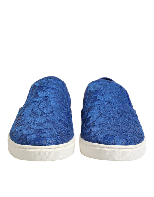 Blue Leather Lace Slip On Sneaker Shoes-Dolce & Gabbana-LabelTerrace.com