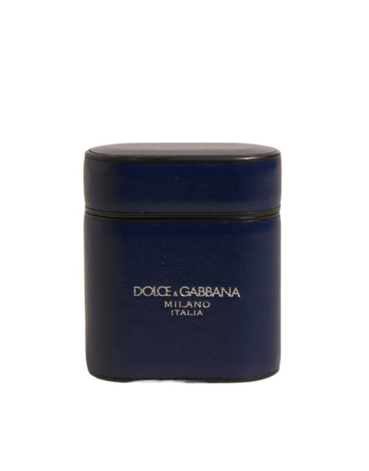 Blue Leather Logo Print Flip Holder Airpods Case-Dolce & Gabbana-LabelTerrace.com