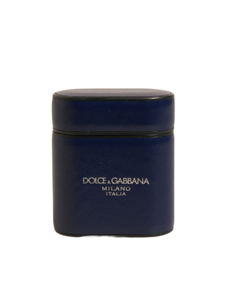 Blue Leather Logo Print Flip Holder Airpods Case-Dolce & Gabbana-LabelTerrace.com