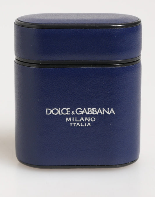 Blue Leather Logo Print Flip Holder Men Airpods Case-Dolce & Gabbana-LabelTerrace.com