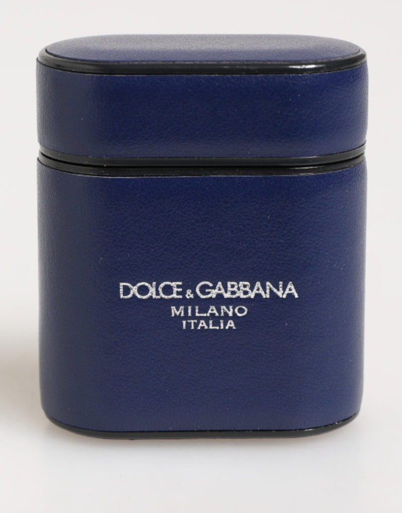 Blue Leather Logo Print Flip Holder Men Airpods Case-Dolce & Gabbana-LabelTerrace.com