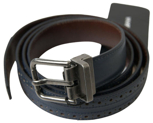 Blue Leather Perforated Metal Buckle Belt-Dolce & Gabbana-LabelTerrace.com