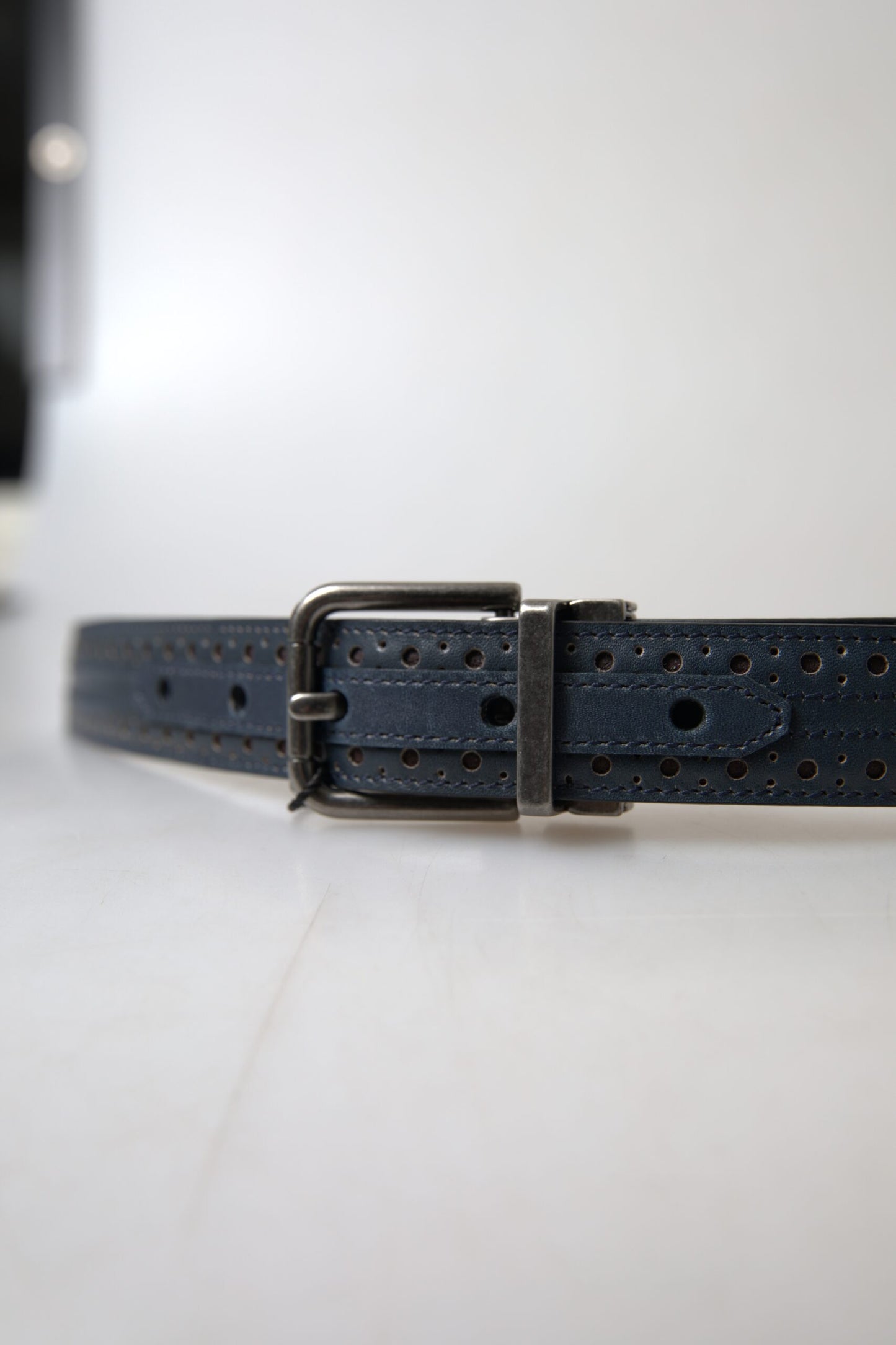 Blue Leather Perforated Metal Buckle Belt-Dolce & Gabbana-LabelTerrace.com