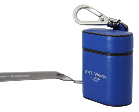 Blue Leather Silver Metal Logo Airpods Case-Dolce & Gabbana-LabelTerrace.com