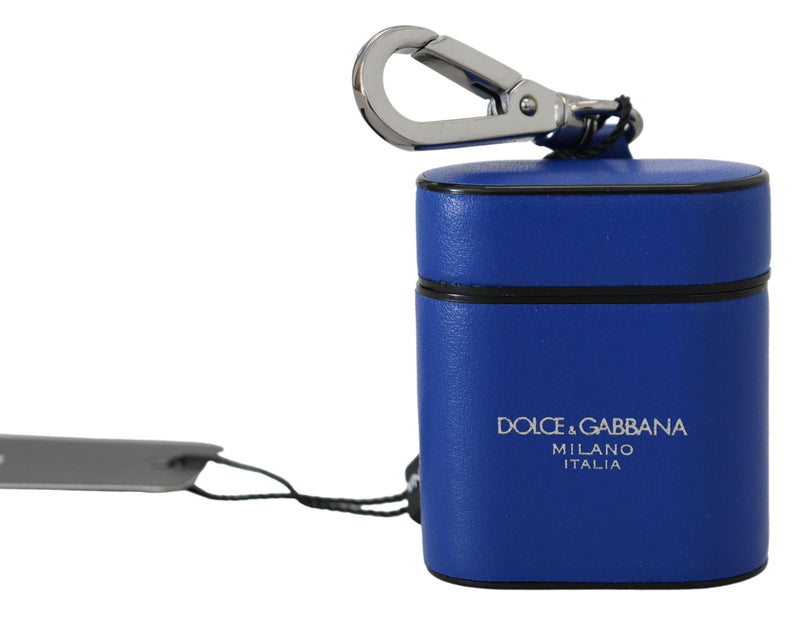 Blue Leather Silver Metal Logo Airpods Case-Dolce & Gabbana-LabelTerrace.com