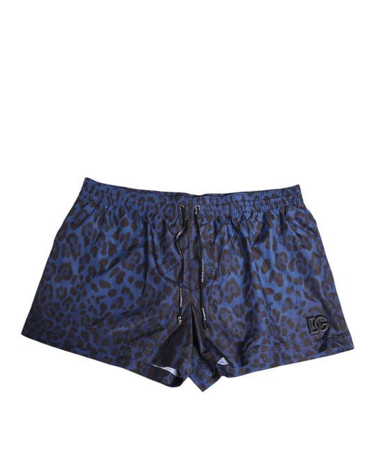 Blue Leopard Print Polyester Elastic Waistband Swimwear-Dolce & Gabbana-LabelTerrace.com
