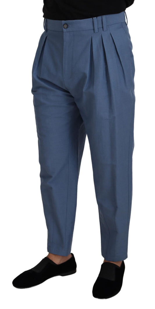 Blue Linen Chino Formal Pants-Dolce & Gabbana-LabelTerrace.com