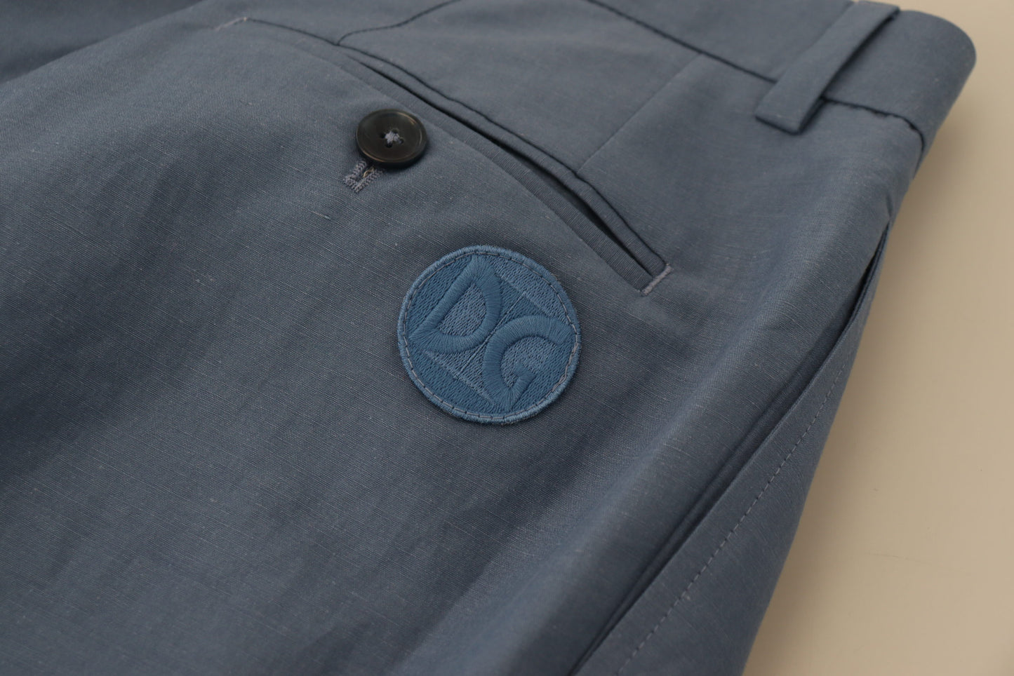 Blue Linen Chino Formal Pants-Dolce & Gabbana-LabelTerrace.com