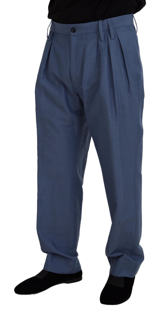 Blue Linen Chino Men Formal Pants-Dolce & Gabbana-LabelTerrace.com