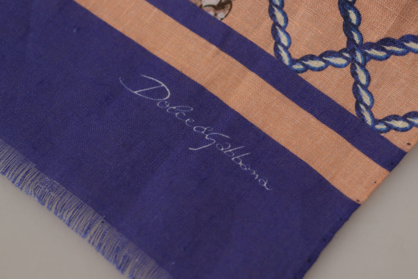 Blue Linen Seashell Pattern Mens Wrap Shawl Scarf-Dolce & Gabbana-LabelTerrace.com