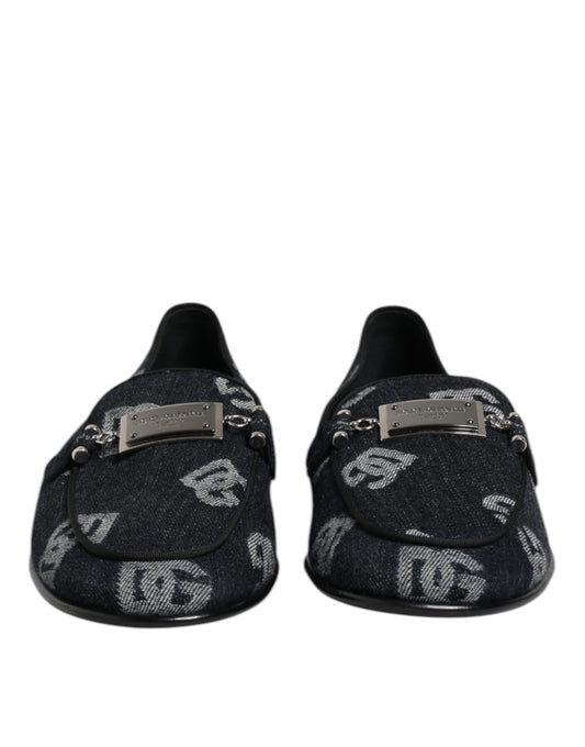 Blue Logo Cotton Loafers Formal Dress Shoes-Dolce & Gabbana-LabelTerrace.com