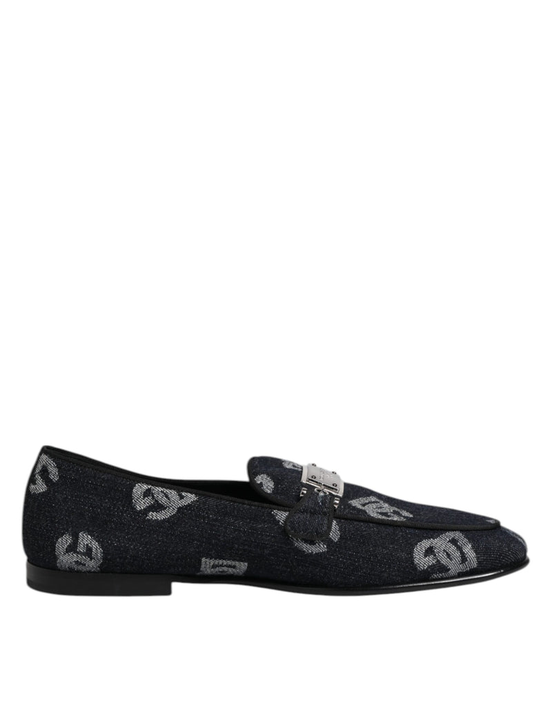 Blue Logo Cotton Loafers Formal Dress Shoes-Dolce & Gabbana-LabelTerrace.com