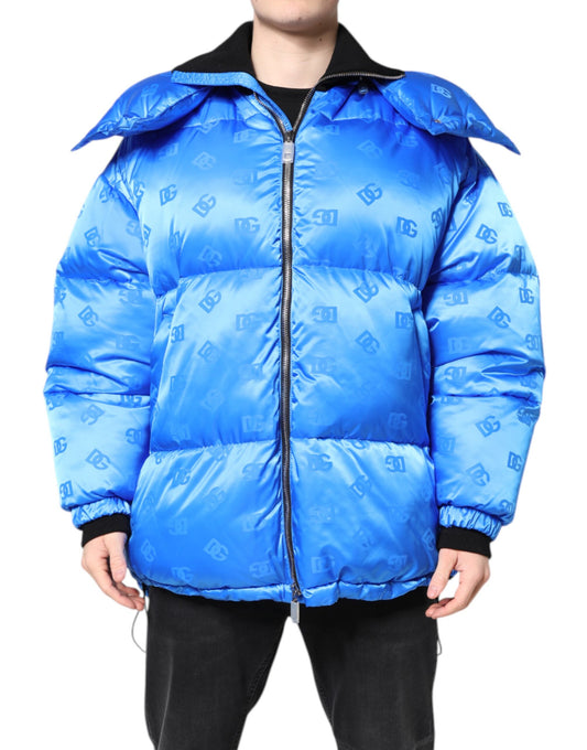 Blue Logo Full Zip Hooded Quilted Jacket-Dolce & Gabbana-LabelTerrace.com