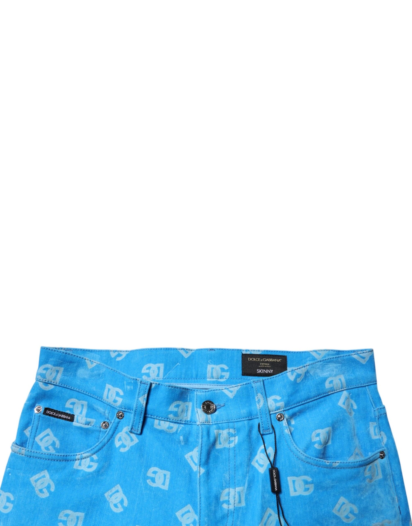Blue Logo Monogram Cotton Skinny Denim Jeans-Dolce & Gabbana-LabelTerrace.com
