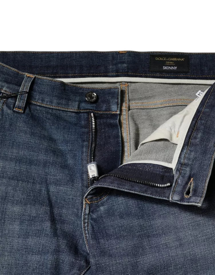 Blue Logo Plaque Cotton Skinny Denim Jeans-Dolce & Gabbana-LabelTerrace.com