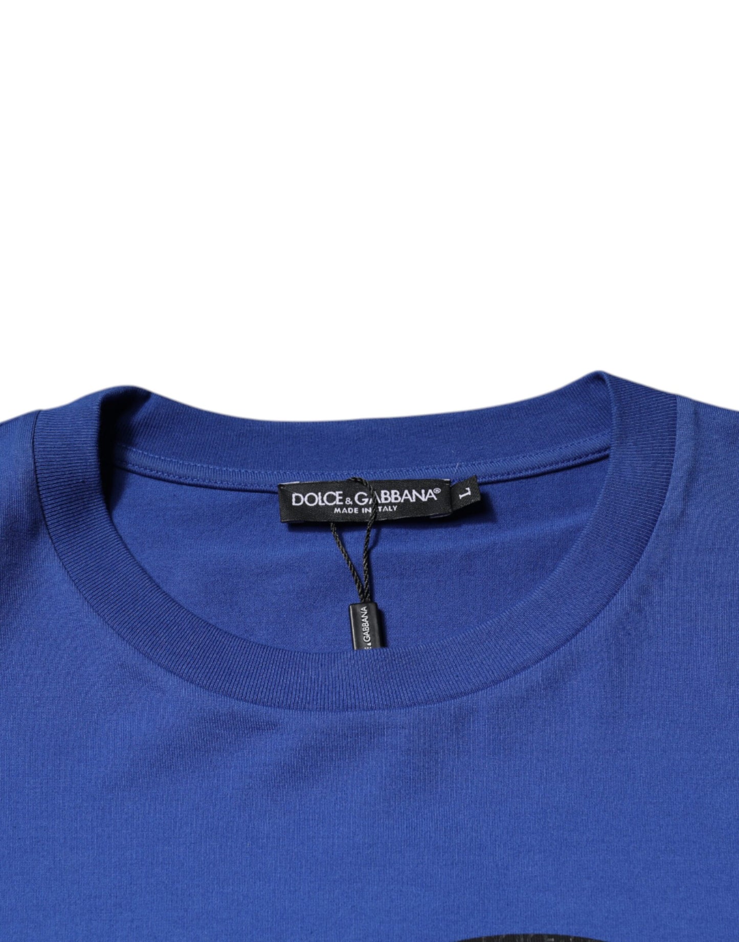 Blue Logo Print Cotton Men Crew Neck T-shirt-Dolce & Gabbana-LabelTerrace.com