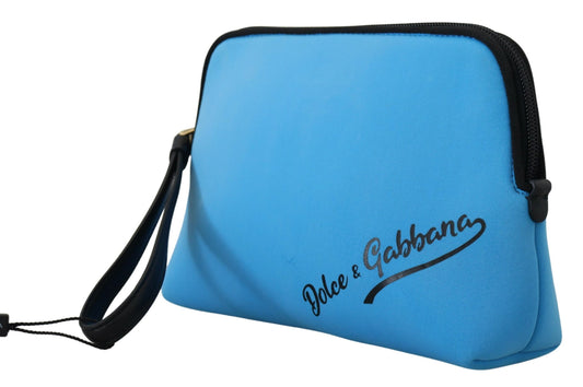 Blue Logo Print Hand Pouch Leopard Print Toiletry Bag-Dolce & Gabbana-LabelTerrace.com