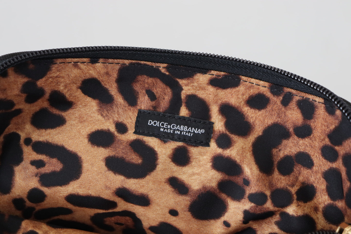 Blue Logo Print Hand Pouch Leopard Print Toiletry Bag-Dolce & Gabbana-LabelTerrace.com