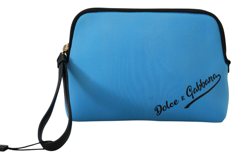 Blue Logo Print Hand Pouch Leopard Print Toiletry Bag-Dolce & Gabbana-LabelTerrace.com