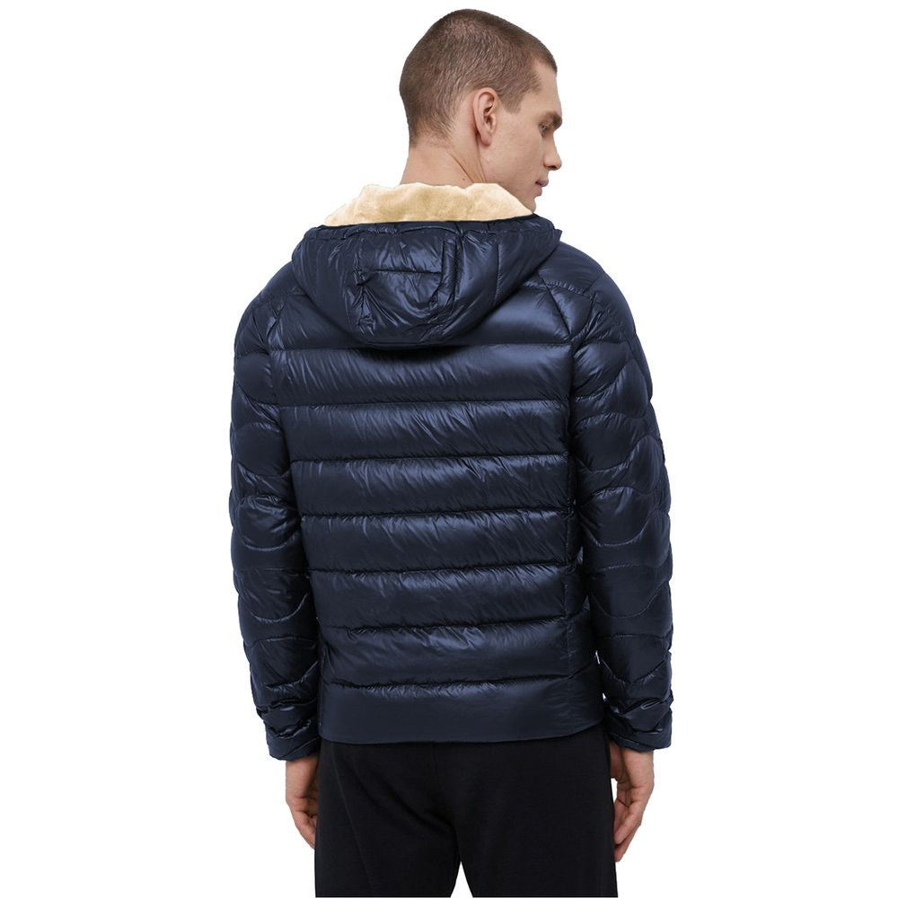 Blue Nylon Men Jacket with Slim Fit and Feather Padding-Refrigiwear-LabelTerrace.com