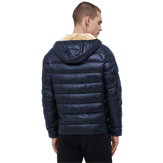 Blue Nylon Men Jacket with Slim Fit and Feather Padding-Refrigiwear-LabelTerrace.com