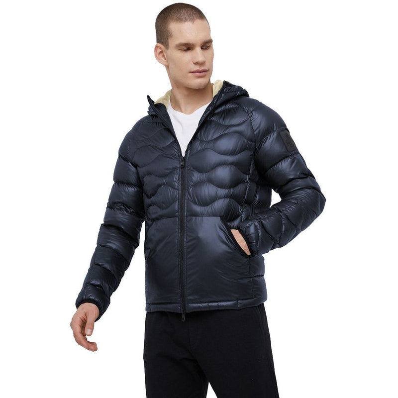 Blue Nylon Men Jacket with Slim Fit and Feather Padding-Refrigiwear-LabelTerrace.com