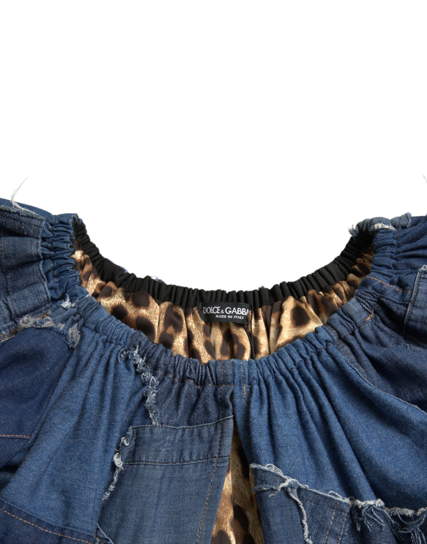 Blue Patchwork Short Sleeves Denim Blouse Top-Dolce & Gabbana-LabelTerrace.com