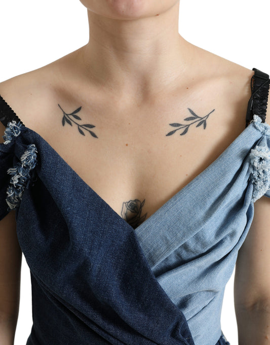 Blue Patchwork Two Tone Denim Mini Dress-Dolce & Gabbana-LabelTerrace.com