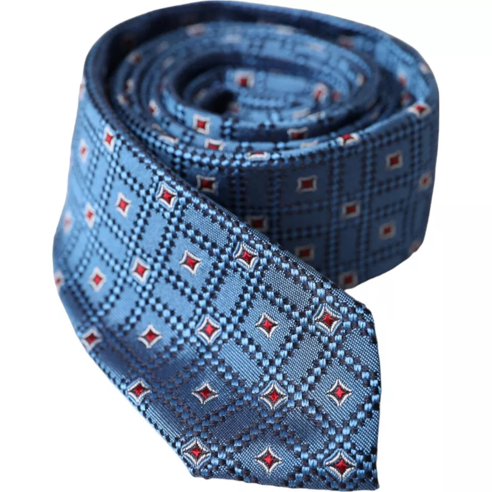 Blue Patterned 100% Silk Adjustable Men Tie-Dolce & Gabbana-LabelTerrace.com