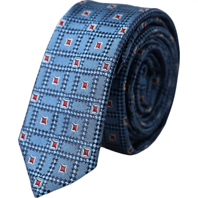 Blue Patterned 100% Silk Adjustable Men Tie-Dolce & Gabbana-LabelTerrace.com