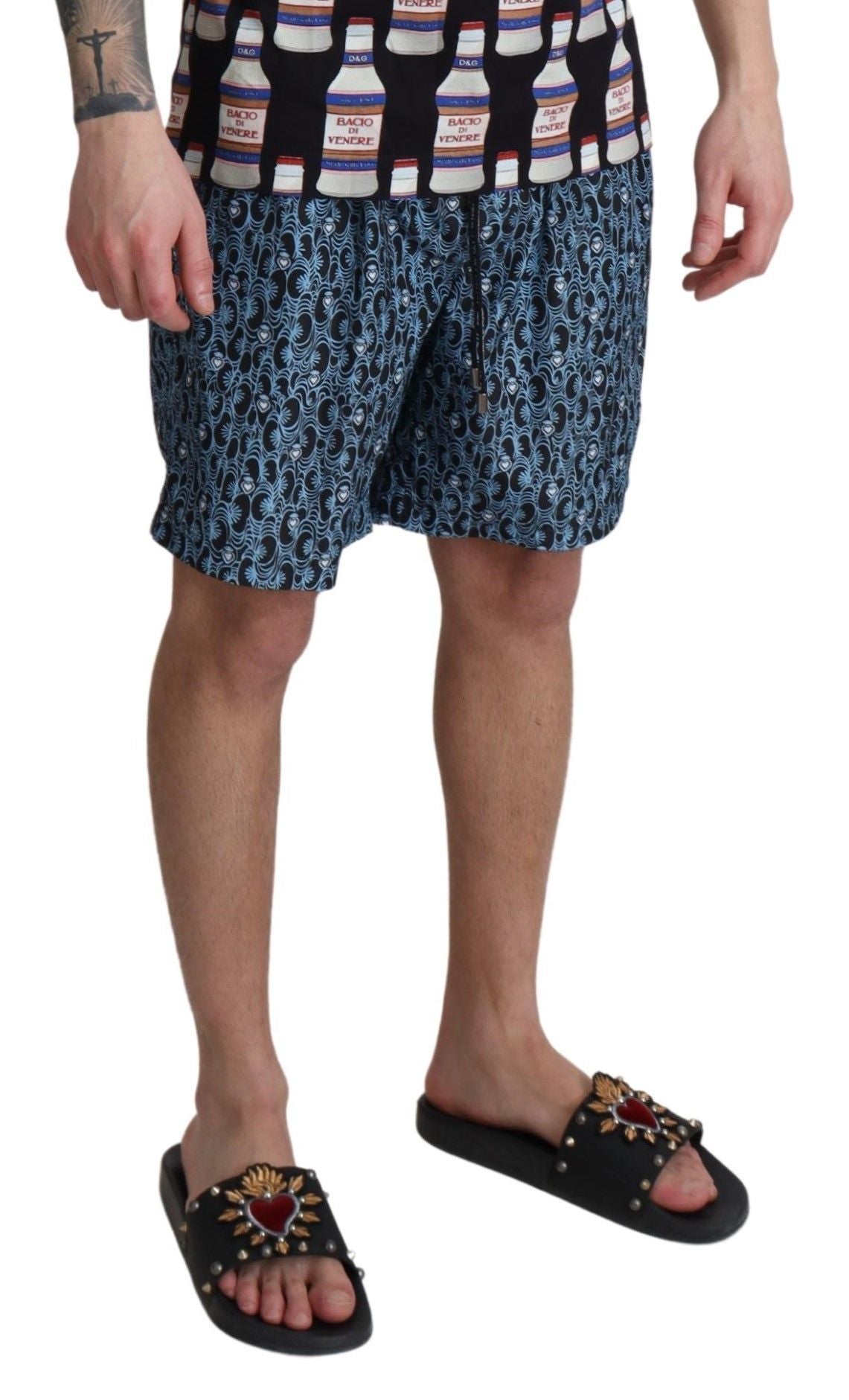 Blue Patterned Print Beachwear Shorts Swimwear-Dolce & Gabbana-LabelTerrace.com