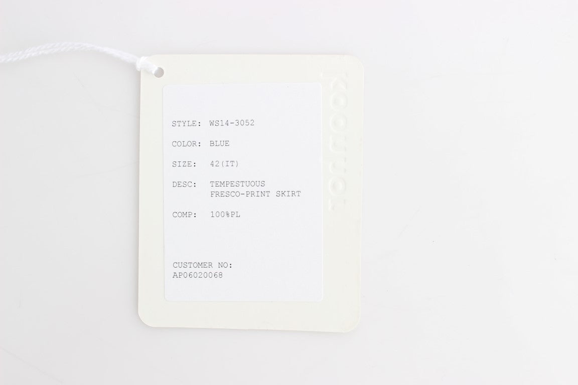 Blue Peplum Fresco-Print Straight Pencil Skirt-Koonhor-LabelTerrace.com