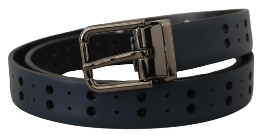 Blue Perforated Skinny Leather Metal Buckle Belt-Dolce & Gabbana-LabelTerrace.com