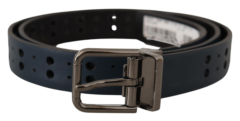 Blue Perforated Skinny Leather Metal Buckle Belt-Dolce & Gabbana-LabelTerrace.com