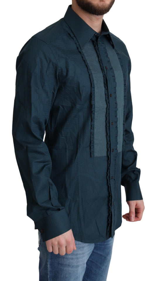 Blue Placket Cotton Dress Formal Shirt-Dolce & Gabbana-LabelTerrace.com