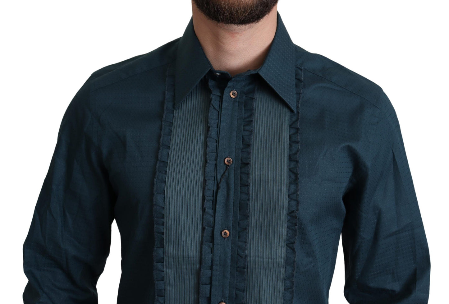 Blue Placket Cotton Dress Formal Shirt-Dolce & Gabbana-LabelTerrace.com