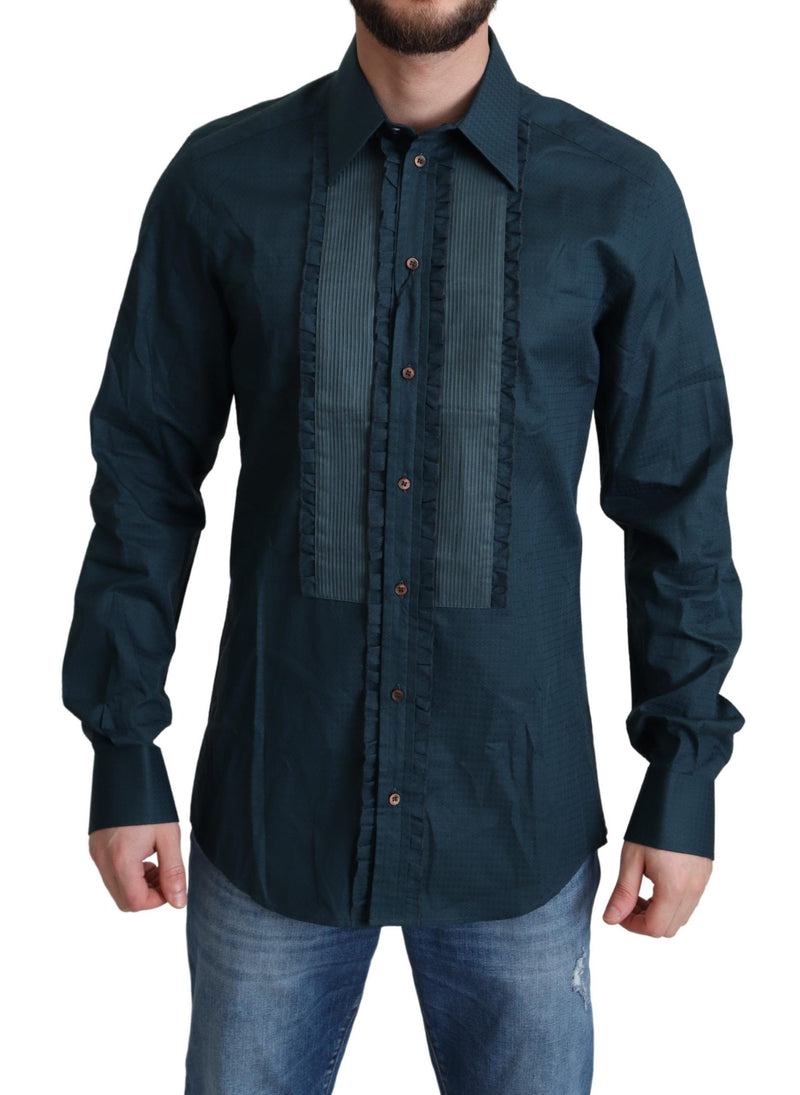 Blue Placket Cotton Dress Formal Shirt-Dolce & Gabbana-LabelTerrace.com