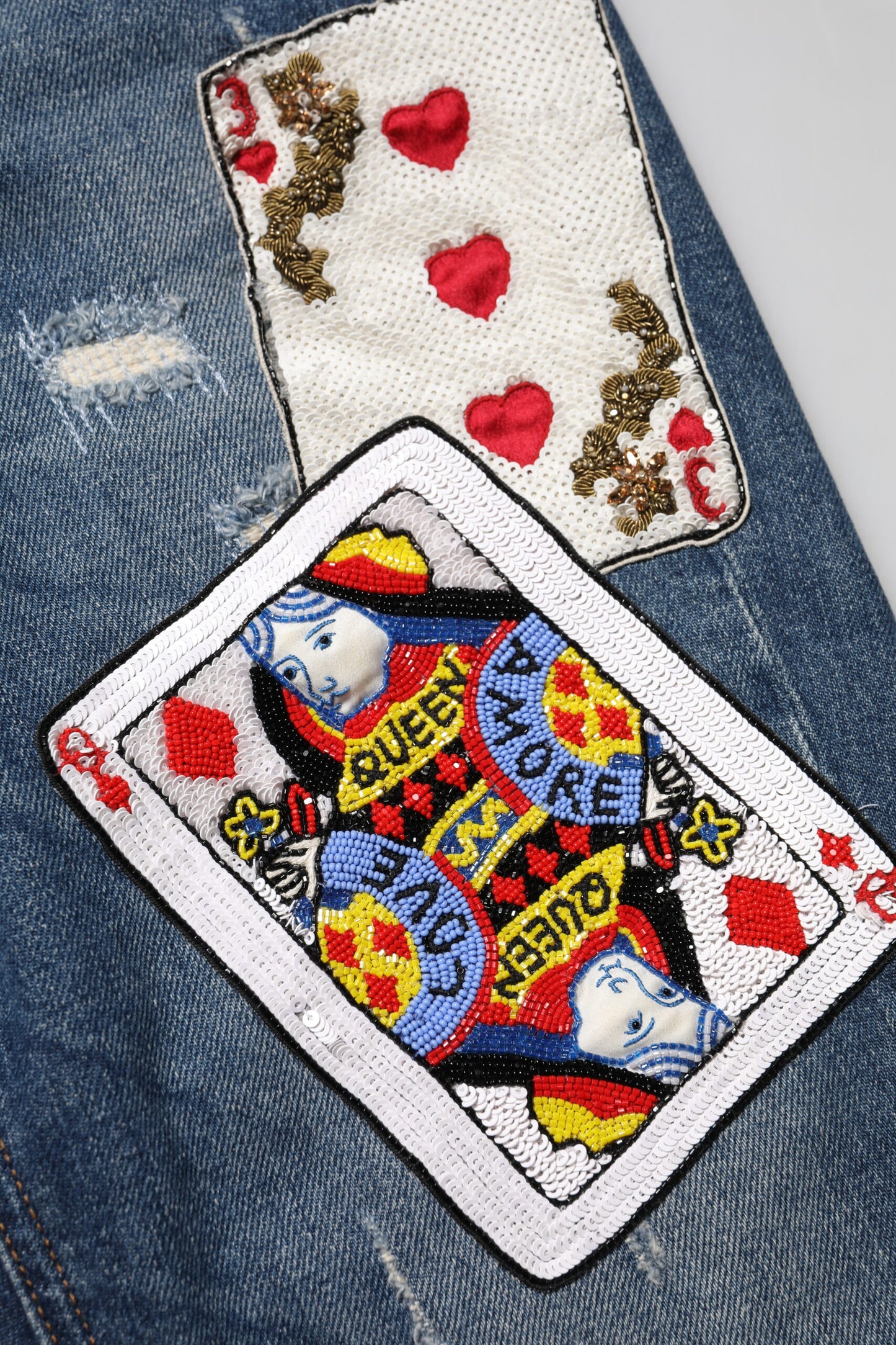 Blue Play Card Embroidery Skinny Denim Jeans-Dolce & Gabbana-LabelTerrace.com
