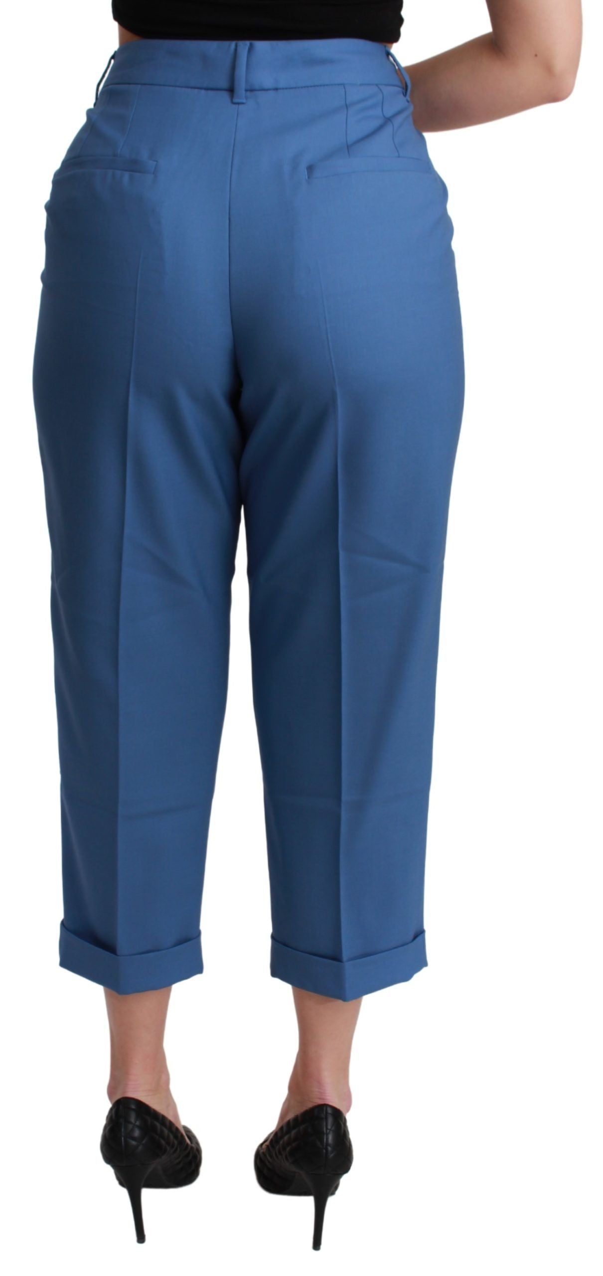 Blue Pleated Wool Cuffed Cropped Trouser Pants-Dolce & Gabbana-LabelTerrace.com
