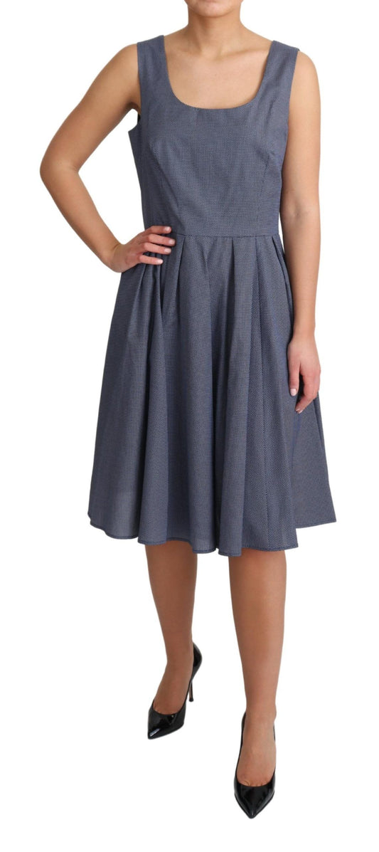 Blue Polka Cotton A-Line Stretch Dress-Dolce & Gabbana-LabelTerrace.com
