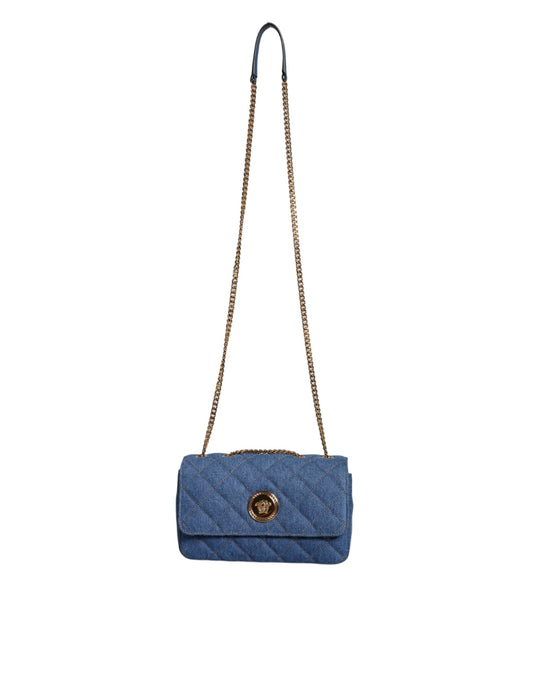 Blue Quilted Denim Leather Crossbody Shoulder Bag-Versace-LabelTerrace.com