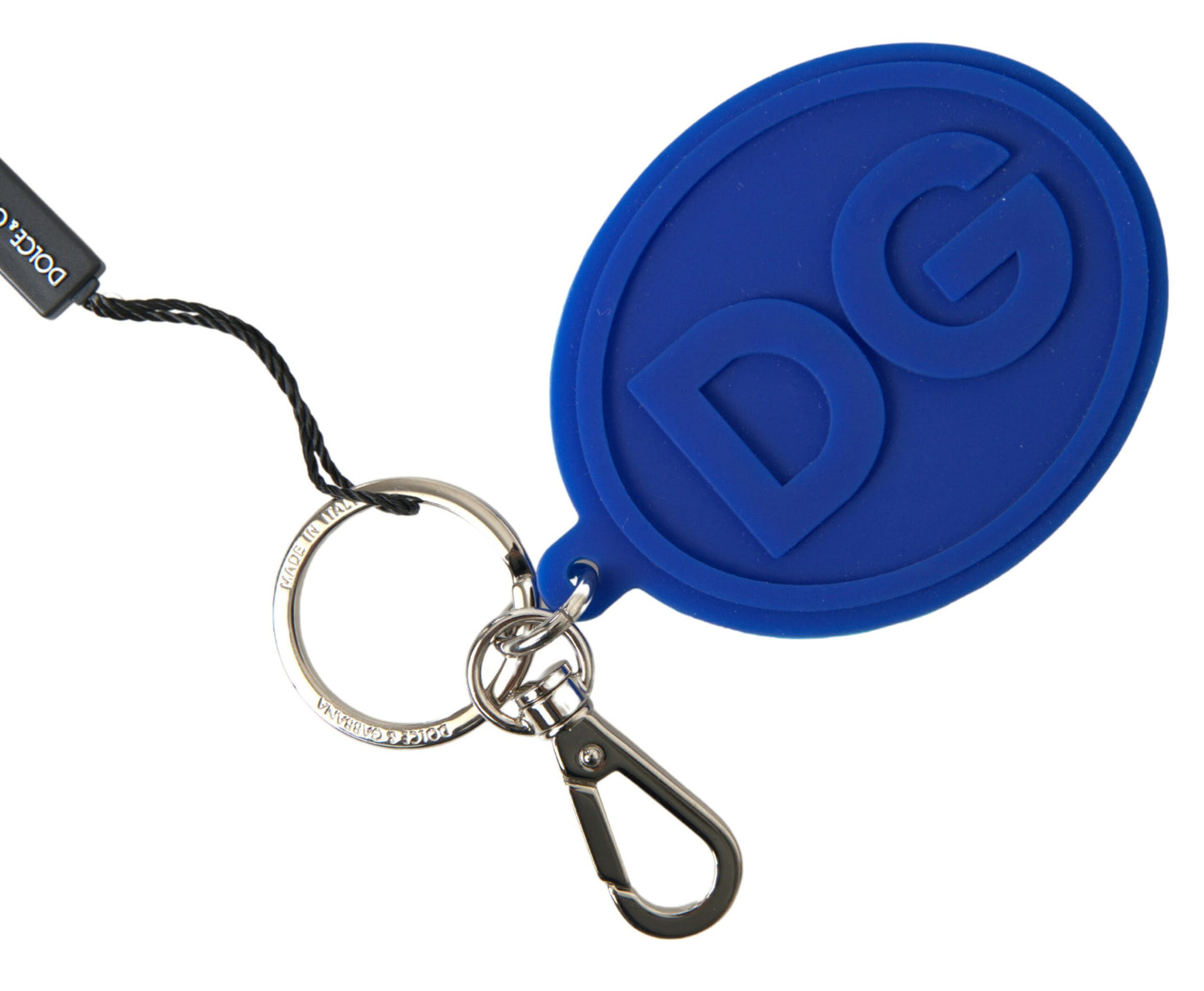 Blue Rubber DG Logo Silver Brass Metal Keyring Keychain-Dolce & Gabbana-LabelTerrace.com