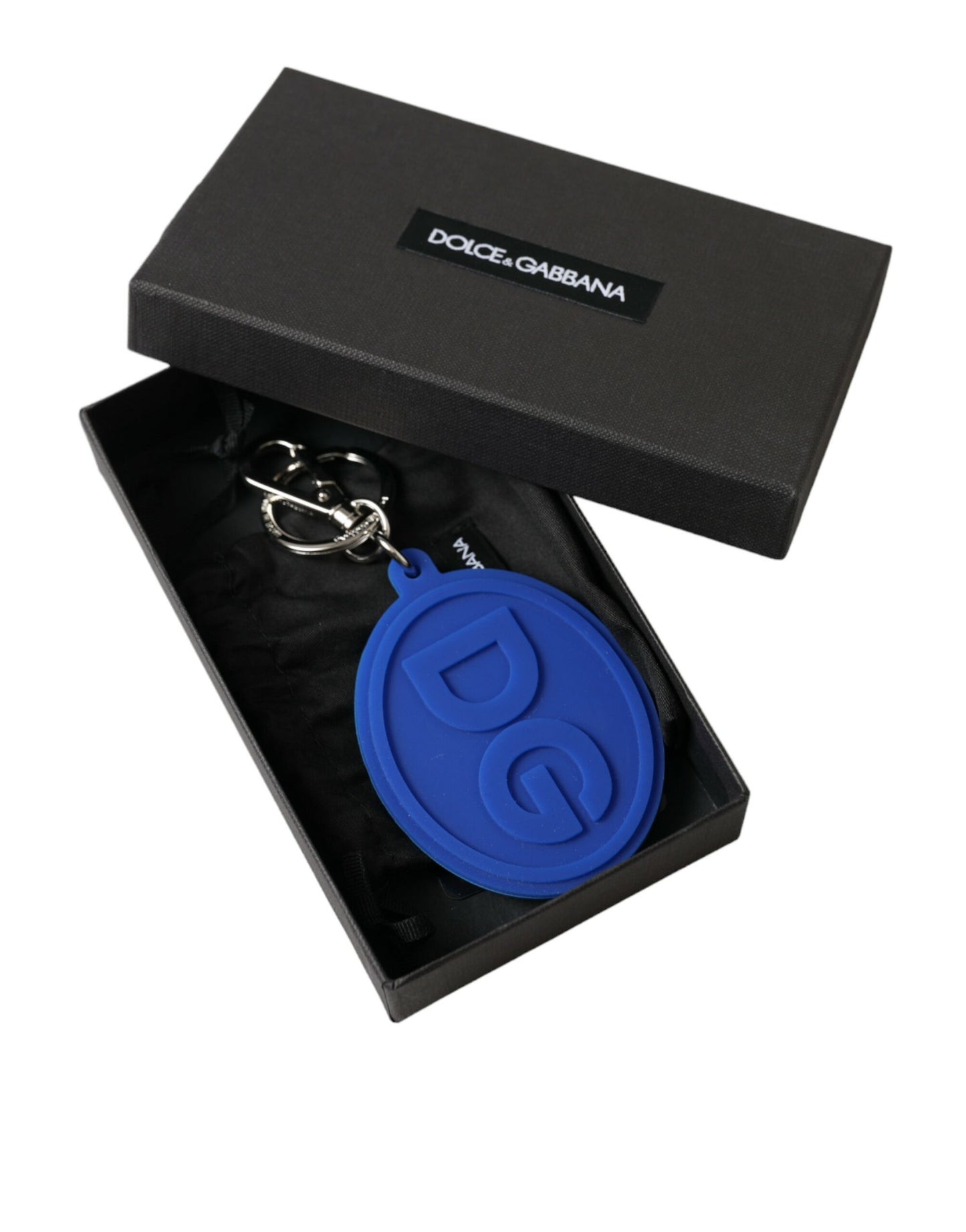 Blue Rubber DG Logo Silver Brass Metal Keyring Keychain-Dolce & Gabbana-LabelTerrace.com