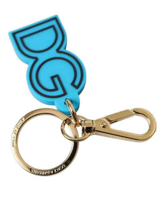 Blue Rubber Gold Tone Metal DG Logo Keyring Keychain-Dolce & Gabbana-LabelTerrace.com