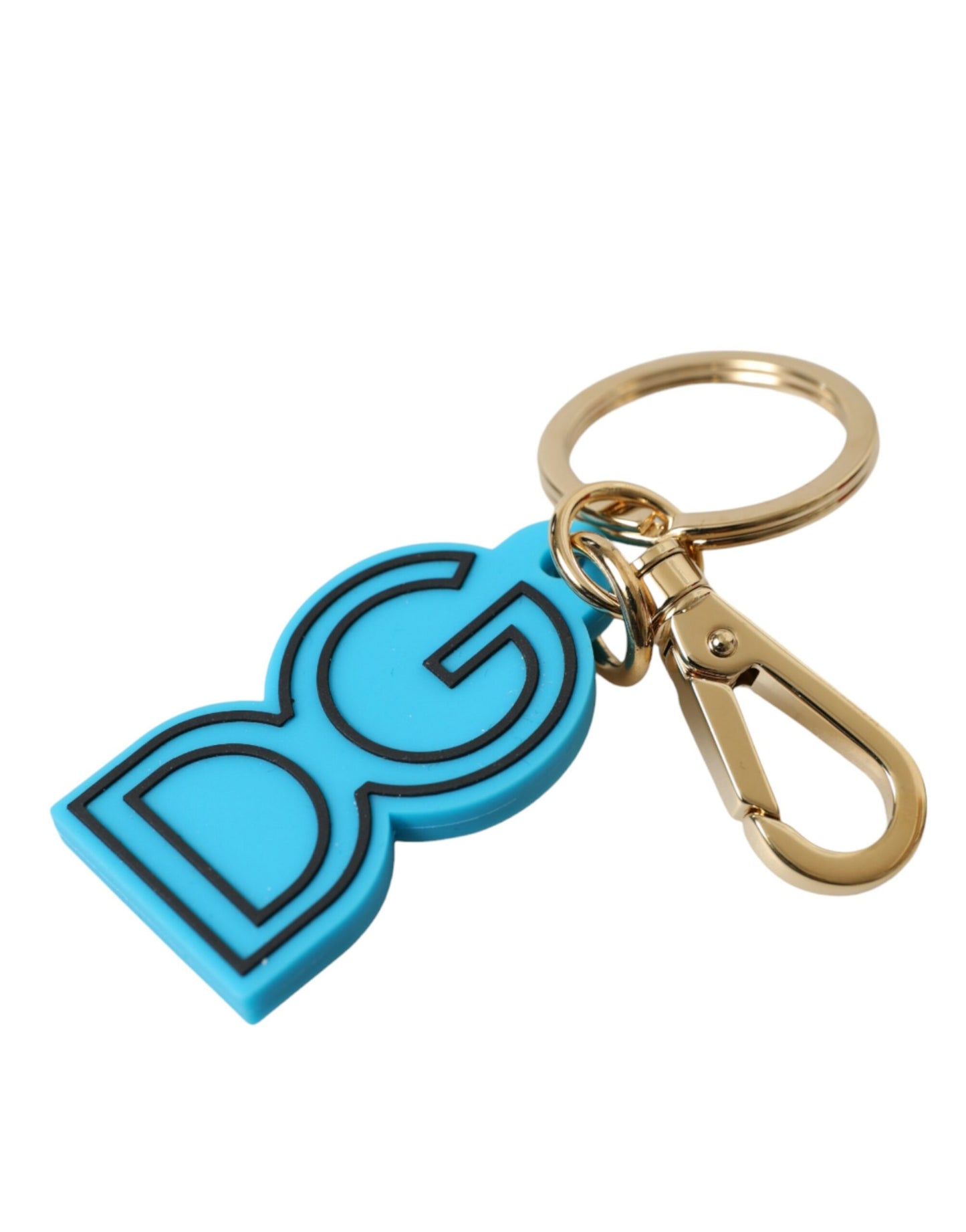 Blue Rubber Gold Tone Metal DG Logo Keyring Keychain-Dolce & Gabbana-LabelTerrace.com