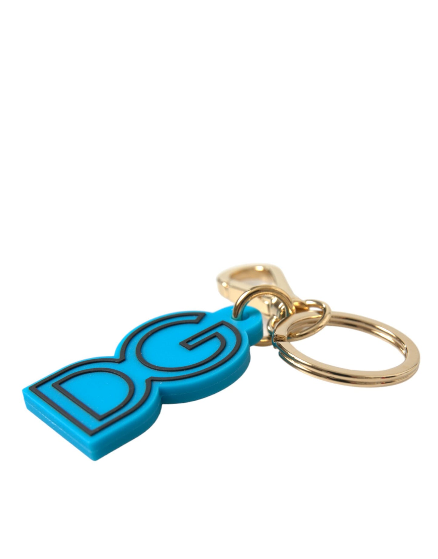 Blue Rubber Gold Tone Metal DG Logo Keyring Keychain-Dolce & Gabbana-LabelTerrace.com