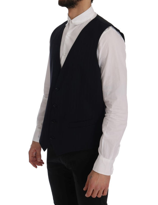 Blue STAFF Wool Stretch Vest-Dolce & Gabbana-LabelTerrace.com