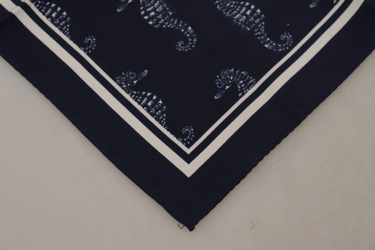 Blue Seahorse DG Printed Square Handkerchief Scarf-Dolce & Gabbana-LabelTerrace.com